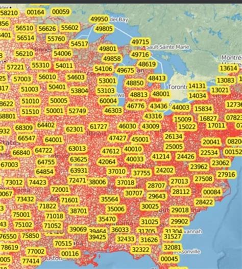 listing of zip codes.